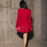 Jewel-Embellished Puff-Sleeve Bubble Mini Dress - Ruby
