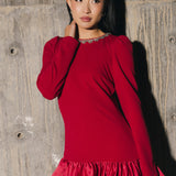 Jewel-Embellished Puff-Sleeve Bubble Mini Dress - Ruby