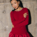 Jewel-Embellished Puff-Sleeve Bubble Mini Dress - Ruby