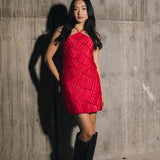 Farrah Pleated Satin Tiered Mini  Dress - Raspberry