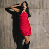 Farrah Pleated Satin Tiered Mini  Dress - Raspberry