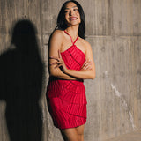 Farrah Pleated Satin Tiered Mini  Dress - Raspberry