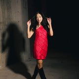 Farrah Pleated Satin Tiered Mini  Dress - Raspberry