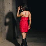 Farrah Pleated Satin Tiered Mini  Dress - Raspberry