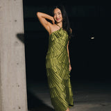 Demi Pleated Satin Tiered Midi Dress - Forest Green