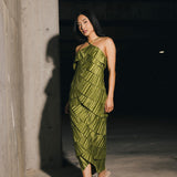 Demi Pleated Satin Tiered Midi Dress - Forest Green