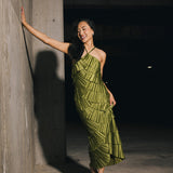 Demi Pleated Satin Tiered Midi Dress - Forest Green