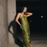 Demi Pleated Satin Tiered Midi Dress - Forest Green