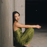 Demi Pleated Satin Tiered Midi Dress - Forest Green