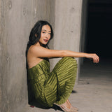 Demi Pleated Satin Tiered Midi Dress - Forest Green