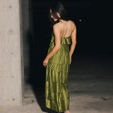 Demi Pleated Satin Tiered Midi Dress - Forest Green