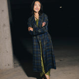Havana Plaid Trench Coat - Navy/Green Plaid