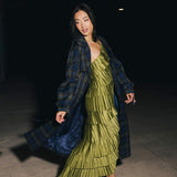 Demi Pleated Satin Tiered Midi Dress - Forest Green