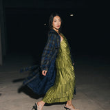 Demi Pleated Satin Tiered Midi Dress - Forest Green