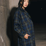 Havana Plaid Trench Coat - Navy/Green Plaid