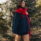 Fancy Oversized Fleece Mockneck - Midnight Navy/Red Plaid