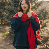 Fancy Oversized Fleece Mockneck - Midnight Navy/Red Plaid