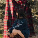 Fancy Oversized Fleece Mockneck - Midnight Navy/Red Plaid