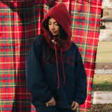 Fancy Oversized Fleece Mockneck - Midnight Navy/Red Plaid