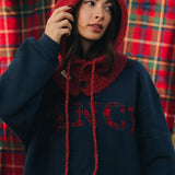 Fancy Oversized Fleece Mockneck - Midnight Navy/Red Plaid