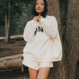 Fancy Oversized Fleece Plaid Collar Mockneck - Cream/Plaid (PREORDER)