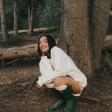 Fancy Oversized Fleece Plaid Collar Mockneck - Cream/Plaid (PREORDER)