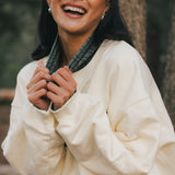 Fancy Oversized Fleece Plaid Collar Mockneck - Cream/Plaid (PREORDER)