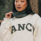 Fancy Oversized Fleece Plaid Collar Mockneck - Cream/Plaid (PREORDER)