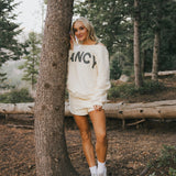 Fancy Oversized Fleece Off The Shoulder Sweatshirt - Cream/Plaid