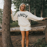 Fancy Oversized Fleece Off The Shoulder Sweatshirt - Cream/Plaid