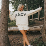 Fancy Oversized Fleece Off The Shoulder Sweatshirt - Cream/Plaid
