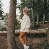 Fancy Oversized Fleece Off The Shoulder Sweatshirt - Cream/Plaid