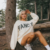 Fancy Oversized Fleece Off The Shoulder Sweatshirt - Cream/Plaid