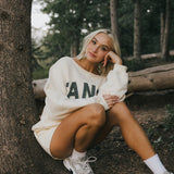 Fancy Oversized Fleece Off The Shoulder Sweatshirt - Cream/Plaid