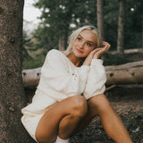 Fancy Oversized Fleece Off The Shoulder Sweatshirt - Cream/Plaid