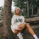 Fancy Oversized Fleece Off The Shoulder Sweatshirt - Cream/Plaid