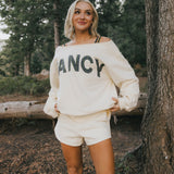 Fancy Oversized Fleece Off The Shoulder Sweatshirt - Cream/Plaid