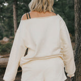 Fancy Oversized Fleece Off The Shoulder Sweatshirt - Cream/Plaid