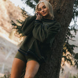 Fancy Oversized Fleece Varsity Mockneck - Alpine Green/Plaid