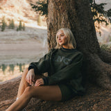 Fancy Oversized Fleece Varsity Mockneck - Alpine Green/Plaid