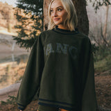 Fancy Oversized Fleece Varsity Mockneck - Alpine Green/Plaid