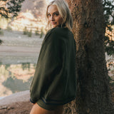 Fancy Oversized Fleece Varsity Mockneck - Alpine Green/Plaid