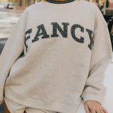 Fancy Oversized Fleece Plaid Collar Mockneck - Heather Grey/Plaid (PREORDER)