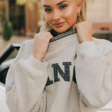 Fancy Oversized Fleece Plaid Collar Mockneck - Heather Grey/Plaid (PREORDER)