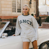 Fancy Oversized Fleece Plaid Collar Mockneck - Heather Grey/Plaid (PREORDER)