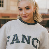 Fancy Oversized Fleece Plaid Collar Mockneck - Heather Grey/Plaid (PREORDER)