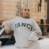 Fancy Oversized Fleece Plaid Collar Mockneck - Heather Grey/Plaid (PREORDER)