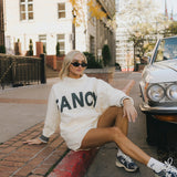 Fancy Oversized Fleece PocketCloud Mockneck - Cream/Plaid (PREORDER)