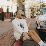 Fancy Oversized Fleece PocketCloud Mockneck - Cream/Plaid (PREORDER)