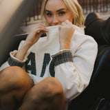 Fancy Oversized Fleece PocketCloud Mockneck - Cream/Plaid (PREORDER)